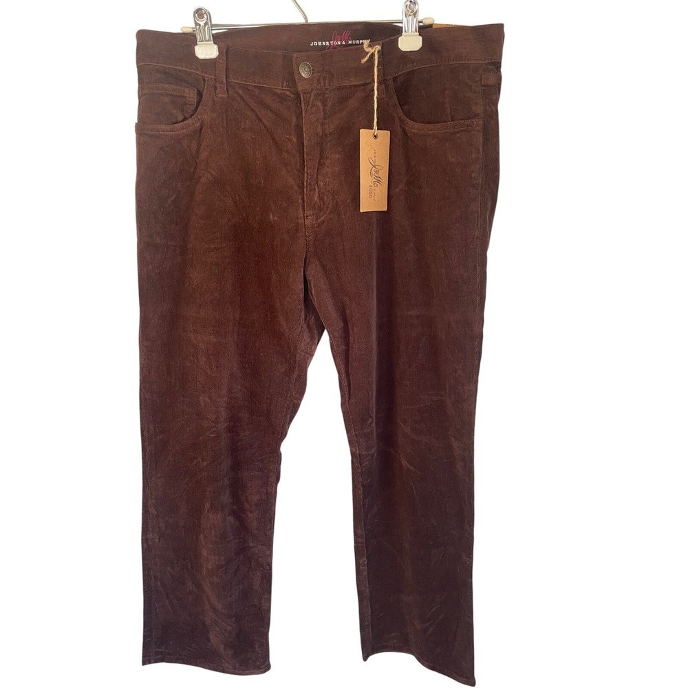 Johnston & Murphy Mens Corduroy Pants 38x30 Brown Regular Fit Stretch Cotton New